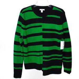 Nine West Women's Black & Green Sweater with Asymmetrical Hem
